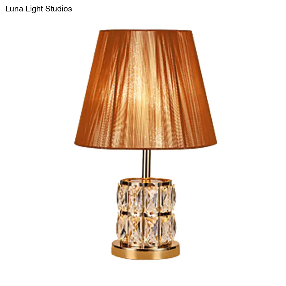 Modernism Fabric Desk Light With Hand-Cut Crystal In Gold - 1 Head Night Table Lamp
