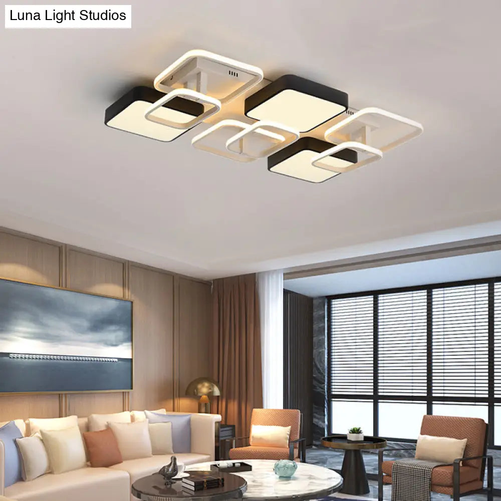 Modernist Acrylic Square Ceiling Flush Mount Led Light 25.5’/39’ Wide Black