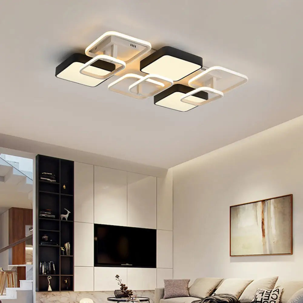 Modernist Acrylic Square Ceiling Flush Mount Led Light 25.5’/39’ Wide Black / 39’