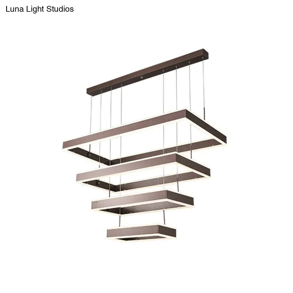 Modernist Aluminum Chandelier Led Pendant Lamp - Tapered Rectangle Design Brown Warm/White Light