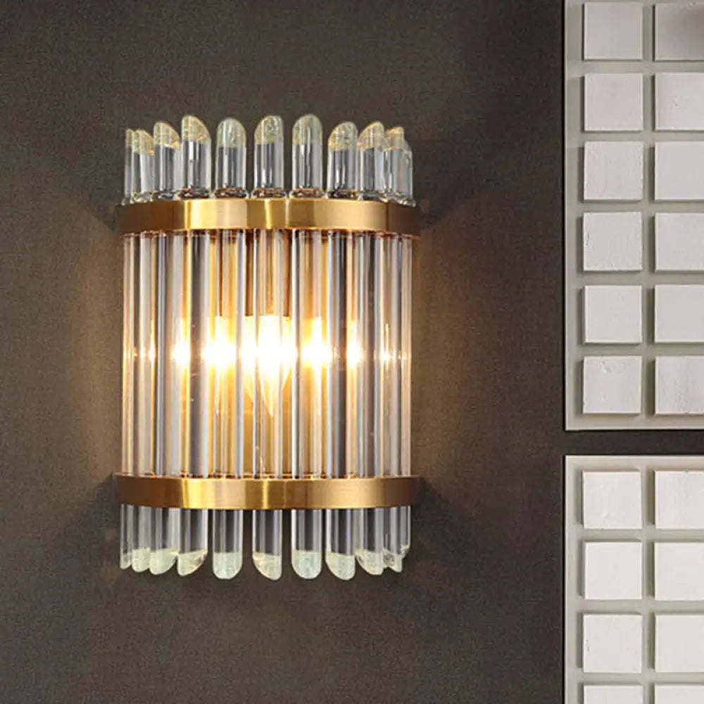 Modernist Clear Crystal 1-Light Wall Mounted Lamp With Gold Finish For Living Room