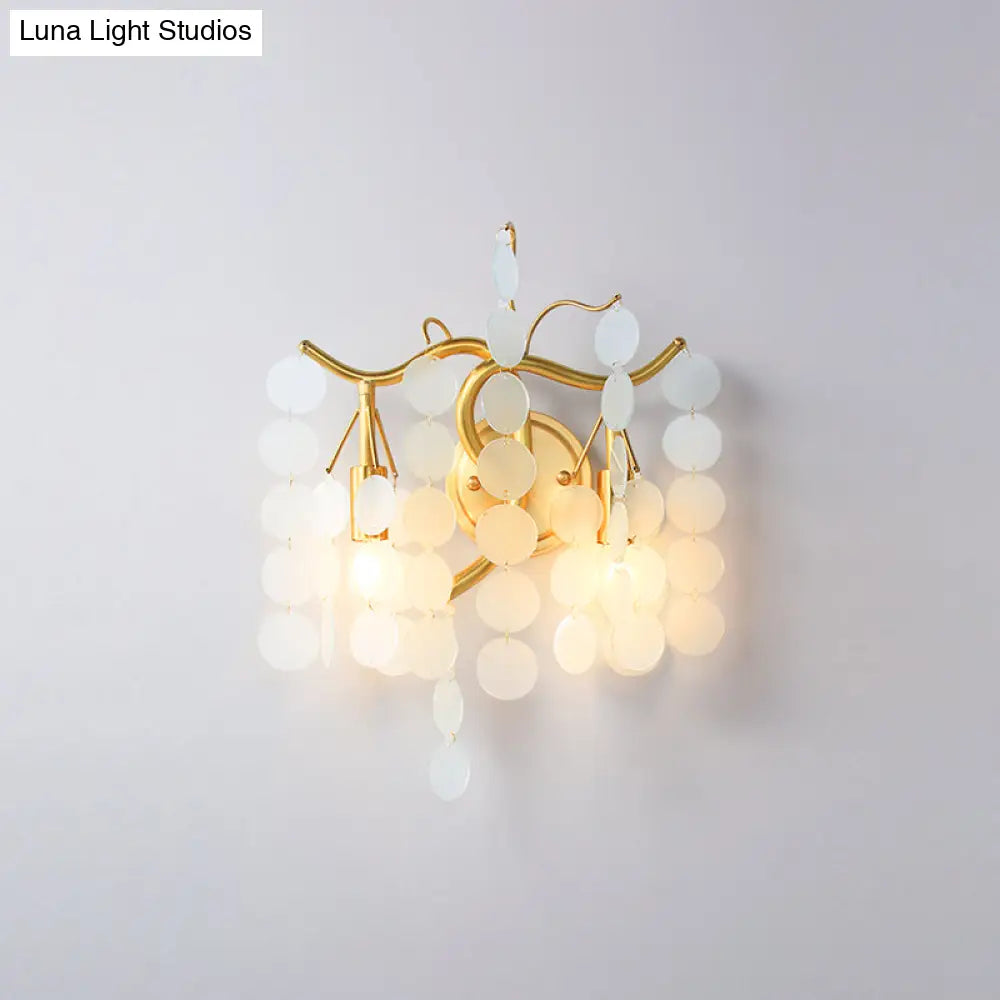 Modernist Metal 2-Head Wall Light Fixture In Brass With Crystal Deco - Bedroom Sconce Lighting