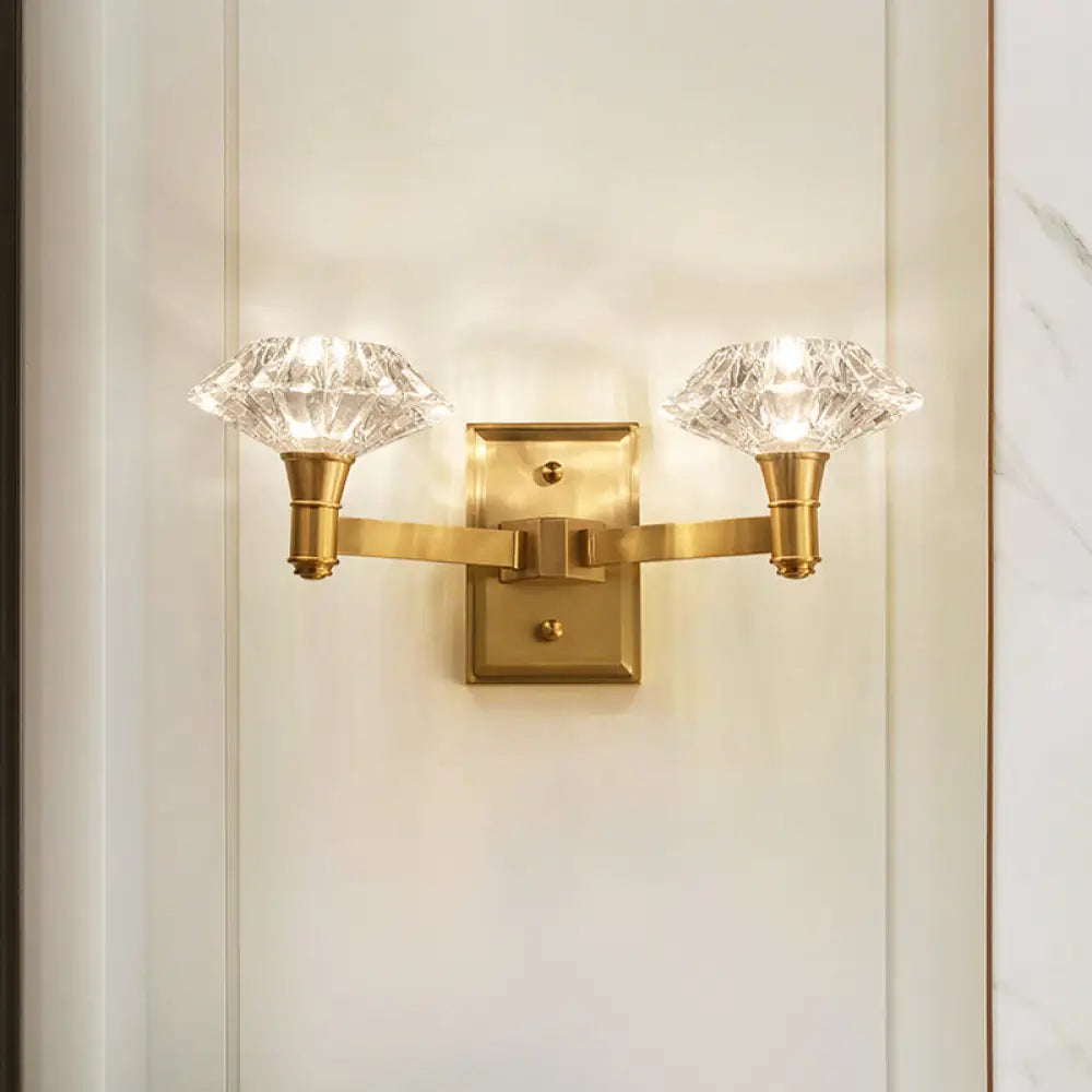 Mussel Brass Wall Mounted Crystal Doorway Lamp With Clean-Lined Arm 2 /