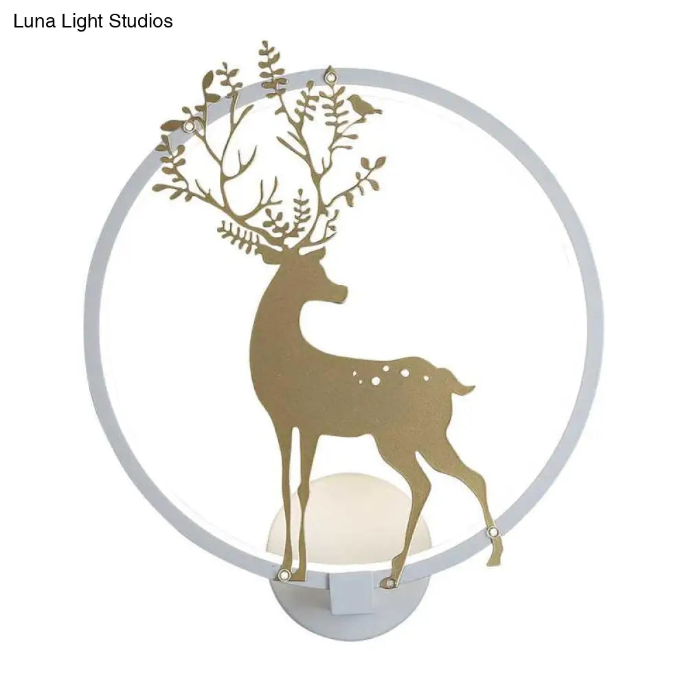 Nordic Acrylic Led Hoop Wall Lamp - Elegant Gold Deer Mural Lighting For Living Room