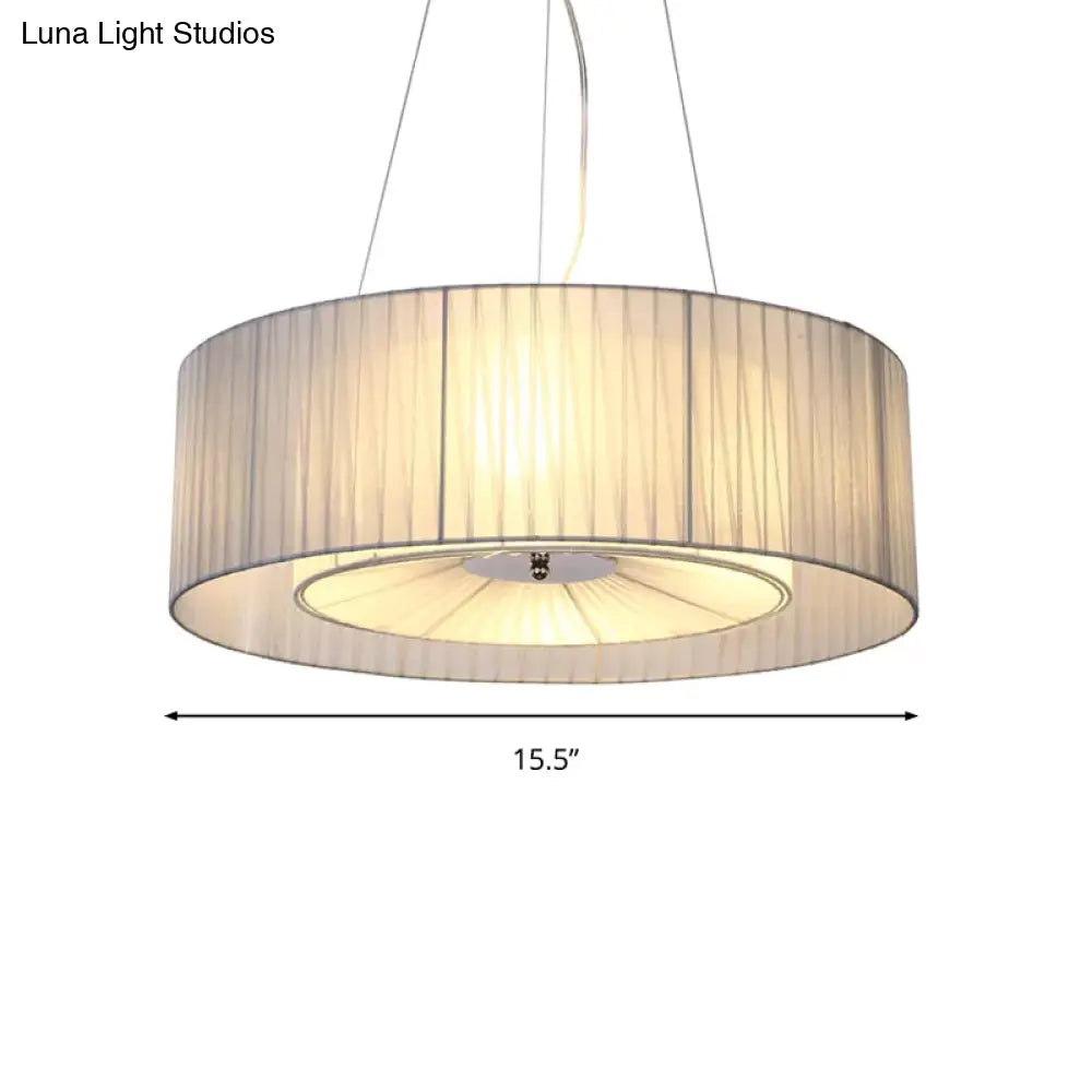 Nordic Fabric 3-Light Drum Pendant Chandelier White For Living Room - 18/21.5/25.5 Wide