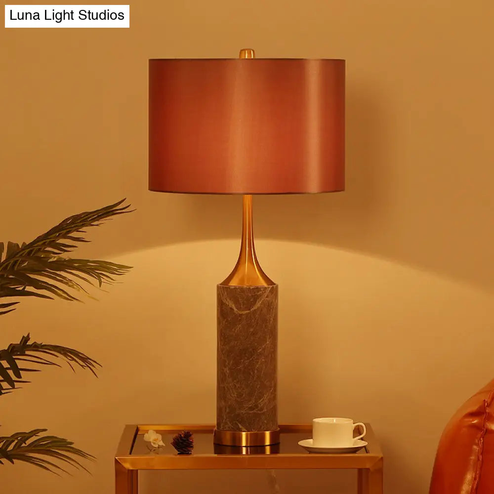 Nordic Fabric Straight Sided Shade Reading Light In Grey - Night Table Lamp With 1 Bulb
