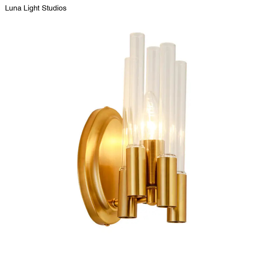 Nordic Gold Tube Wall Mount Sconce Light Fixture - 1 Head Clear Glass Ideal For Living Room