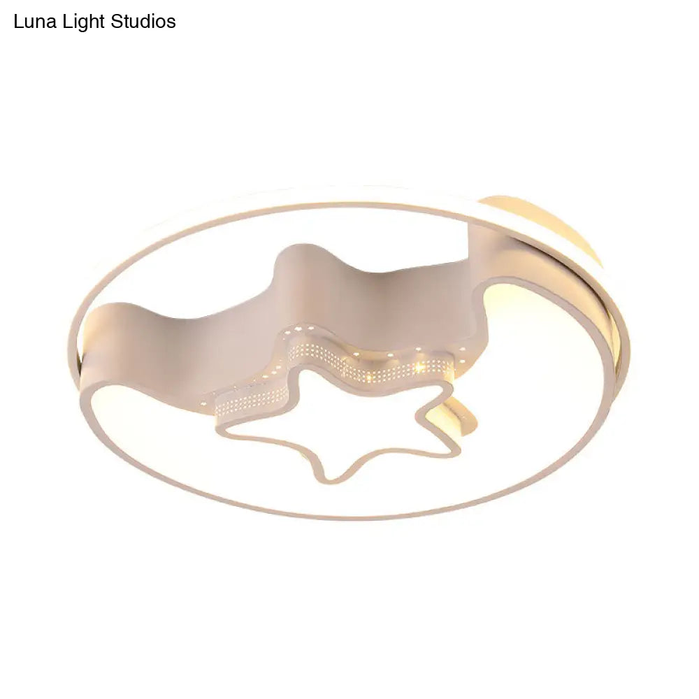 Nordic Led Ceiling Fixture With Moon And Star Flush Mount Spotlight: White/Pink/Blue Acrylic Shade