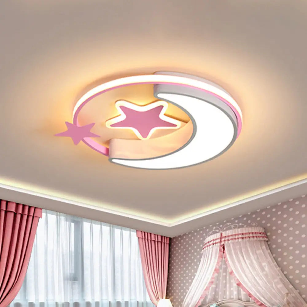 Nordic Led Ceiling Lamp For Children’s Bedroom With Star And Moon Design In Gold Pink Or Blue