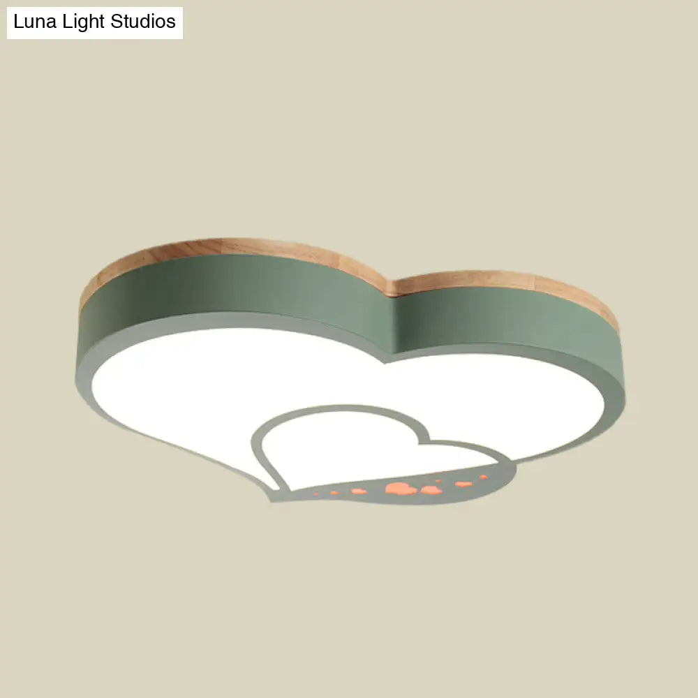 Nordic Love Shaped Led Flush Mount Ceiling Light For Kids Bedroom - Acrylic White/Grey/Green-Wood
