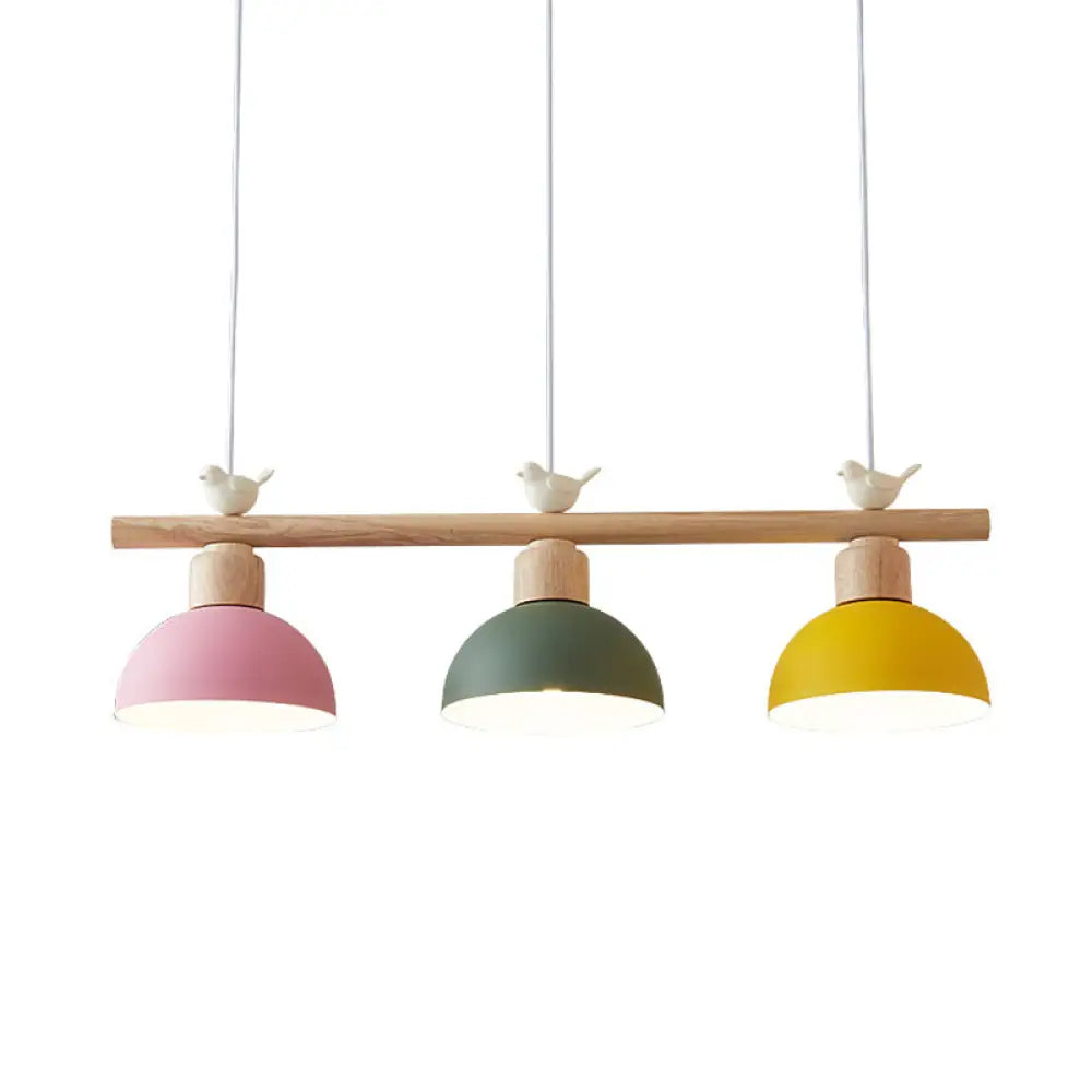 Nordic Shaded Hanging Island Light Metal Pendant With Bird Decor - 3-Head Dining Room Drop
