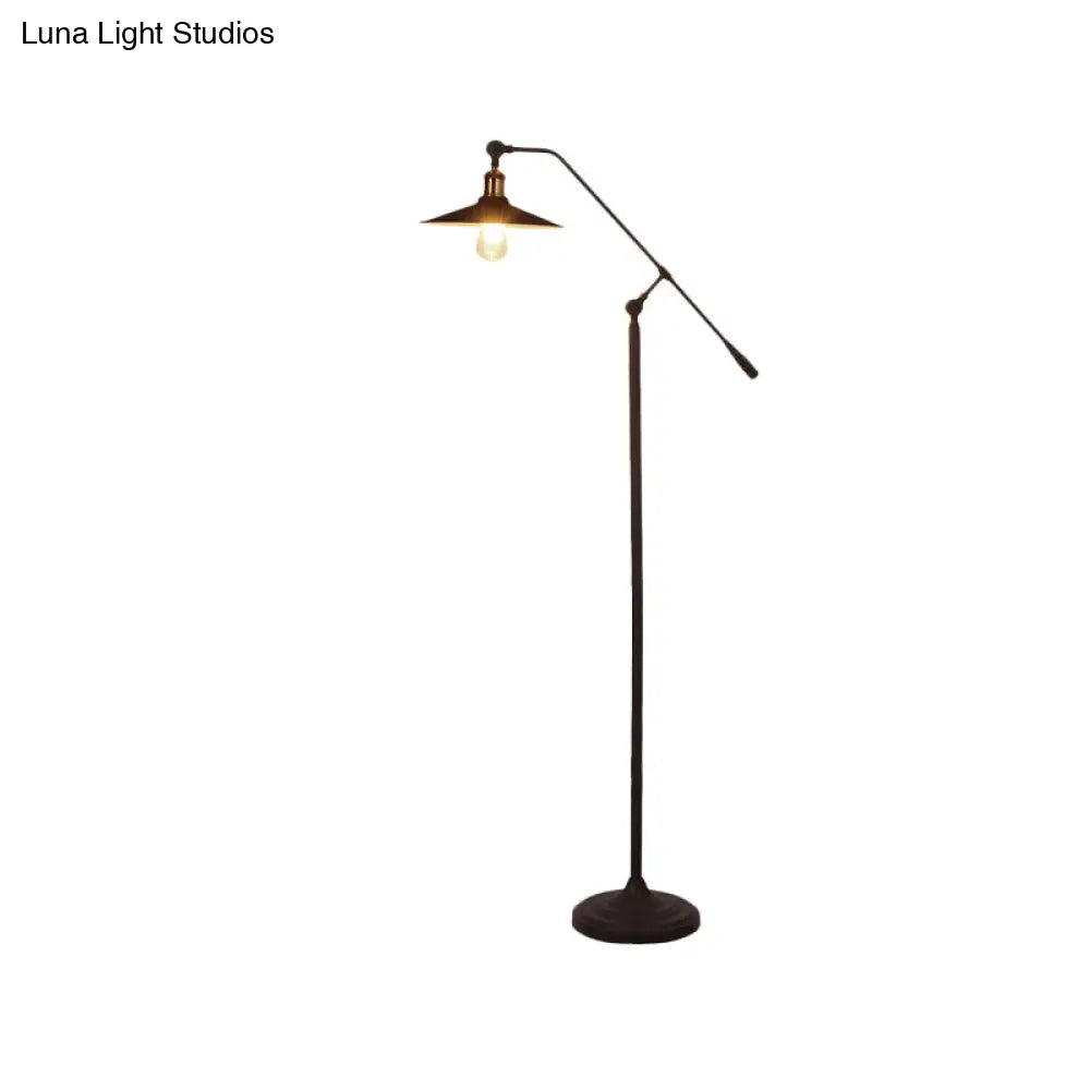 Nordic Single Bulb Metallic Cone Floor Lamp With Swing Arm And Black Finish Stand
Or
Swing
