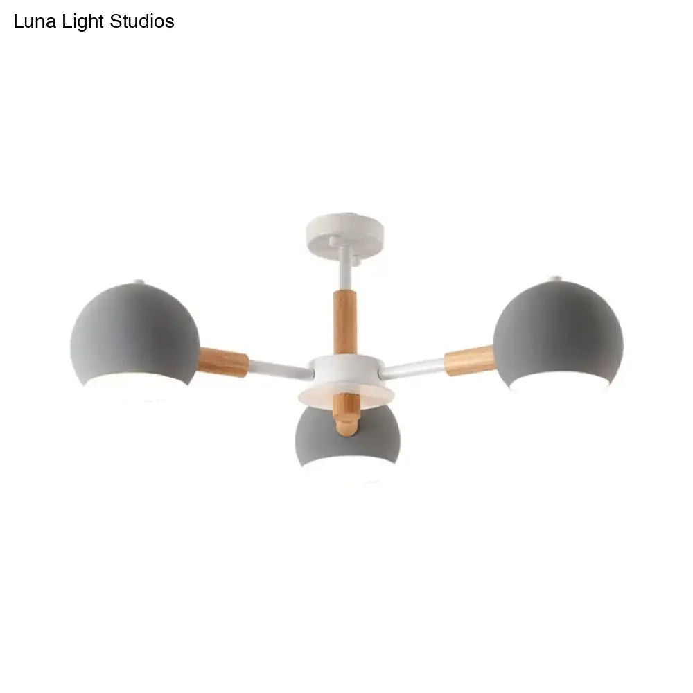 Nordic Style Metal Pendant Chandelier With Spherical Shade - Ideal For Kids Bedroom 3-Light