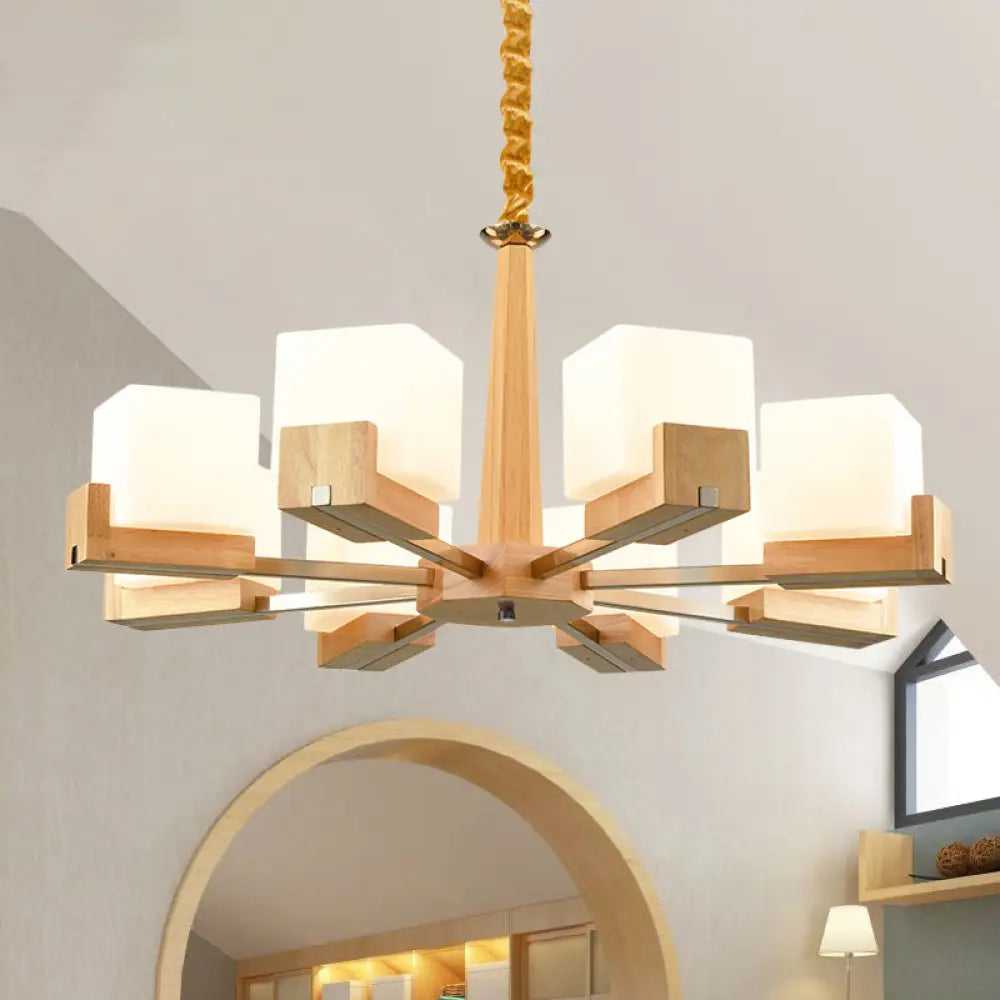 Nordic Wood Glass Cube Ceiling Lamp With Multiple Heads - Perfect For Living Room Lighting 8 /