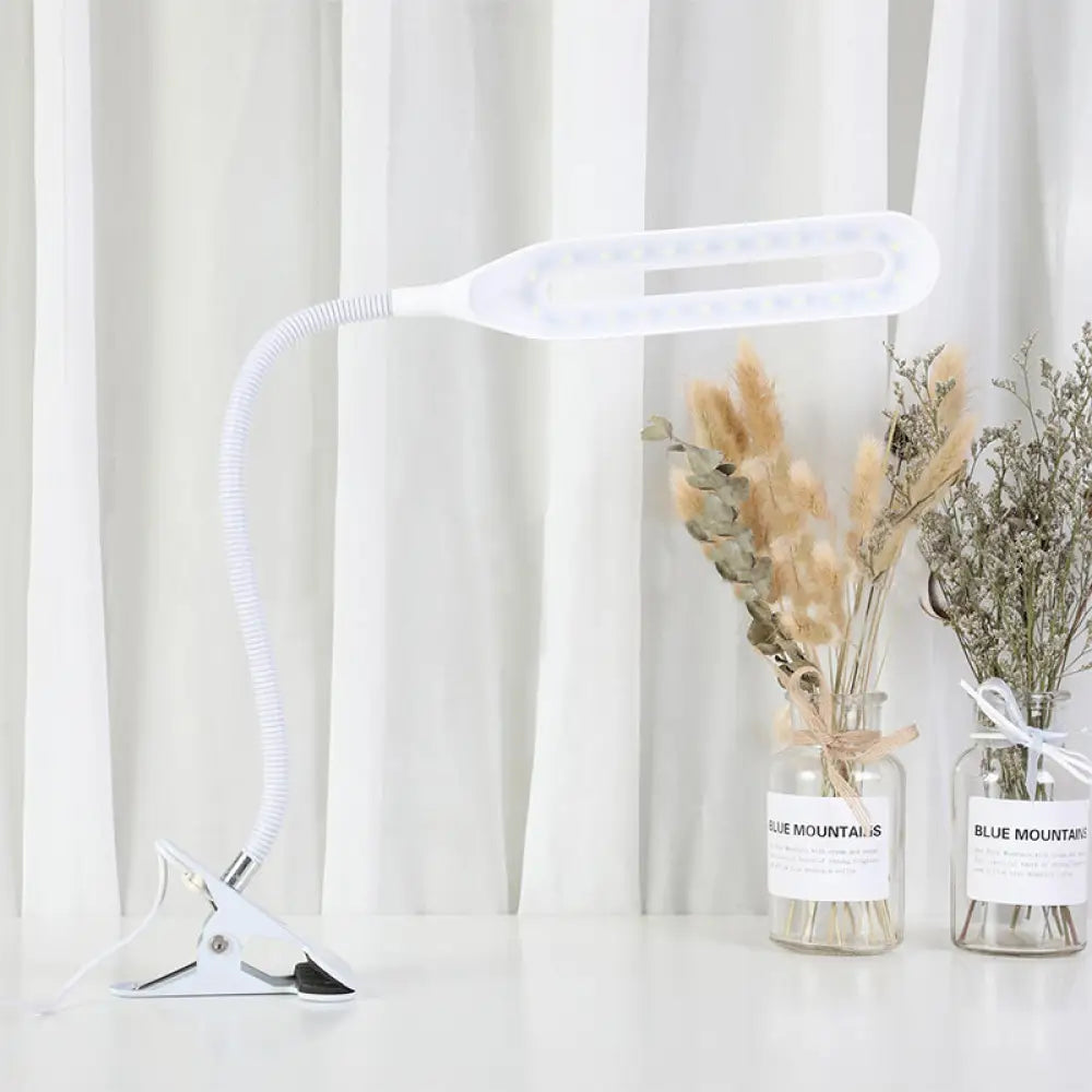 Oblong Shade Led Clip-On Desk Light With Eye-Caring Technology For Reading Black/White White