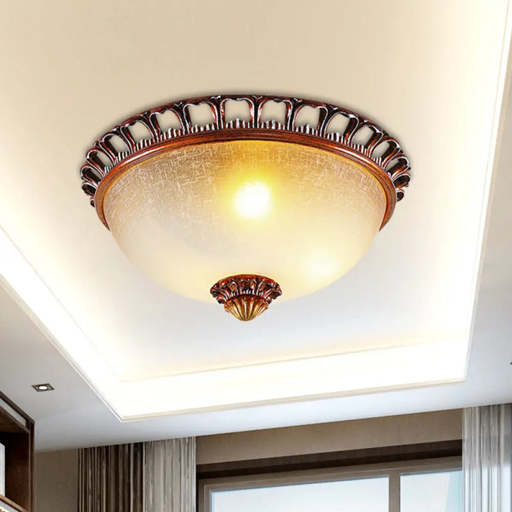 Opal Glass Domed Flush Lamp Countryside Ceiling Mounted Fixture - Brown (13’/16.5’ Wide) / 13’