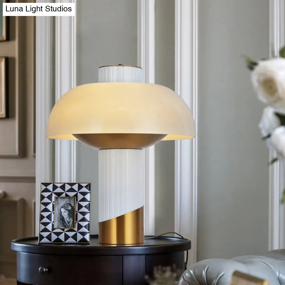 Post Modern Gold Bowl Desk Lamp With Milk Glass Shade For Living Room