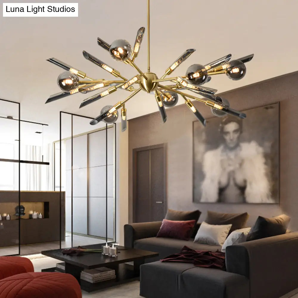 Post-Modern Metal Starburst Chandelier With Glass Shade For Living Room Ceiling