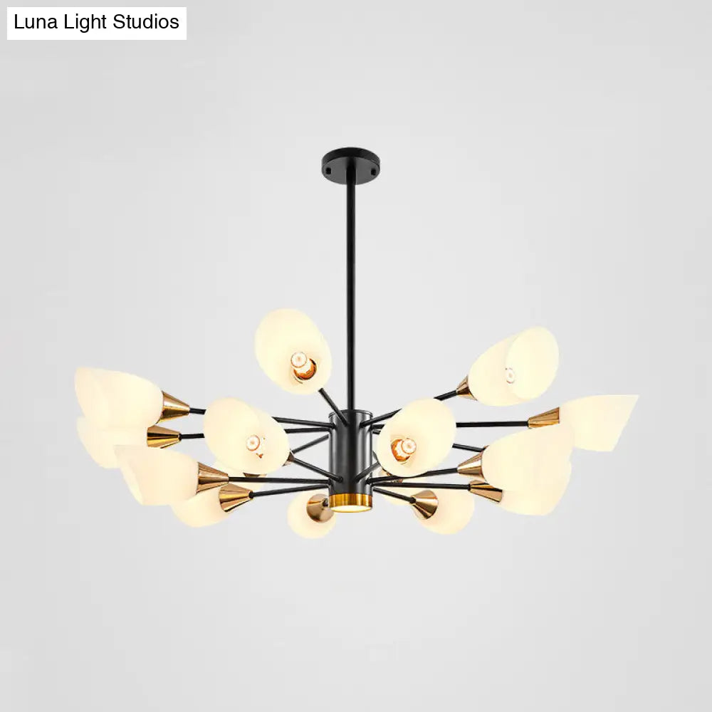 Postmodern Black/Gold Chandelier With Tulip White Glass Shade - 6/10/16 Bulbs For Living Room