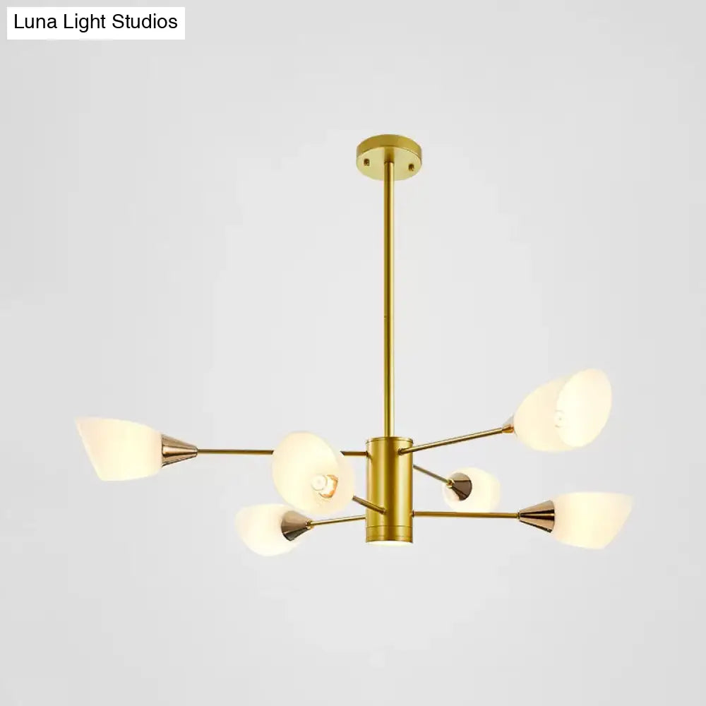 Postmodern Black/Gold Chandelier With Tulip White Glass Shade - 6/10/16 Bulbs For Living Room