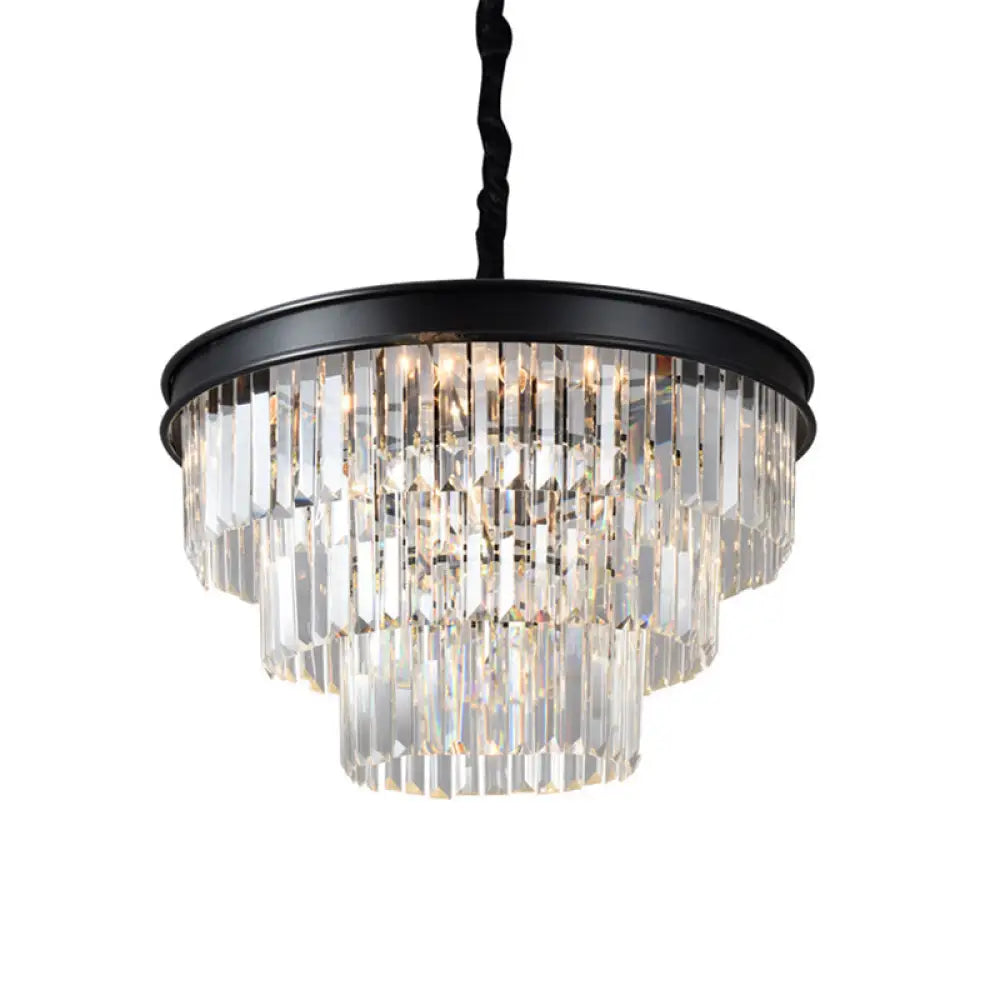 Postmodern Clear Crystal Glass Tiered Ceiling Light Chandelier 9/12-Lights Black 16/23 Wide
This