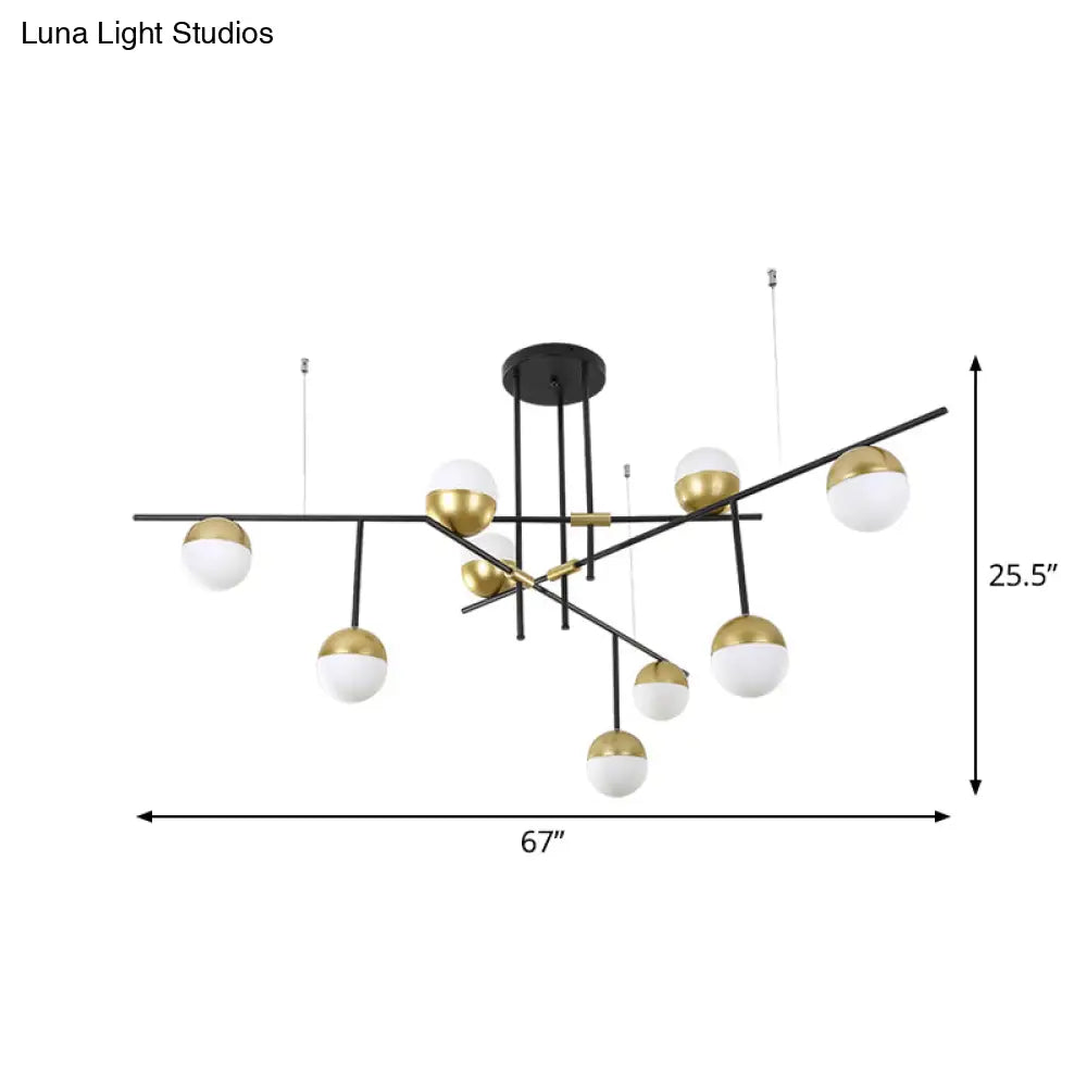 Postmodern Hanging Chandelier With Cream Ball Glass Shade - Black/Gold Finish 1/3-Tier 3/9 Bulbs