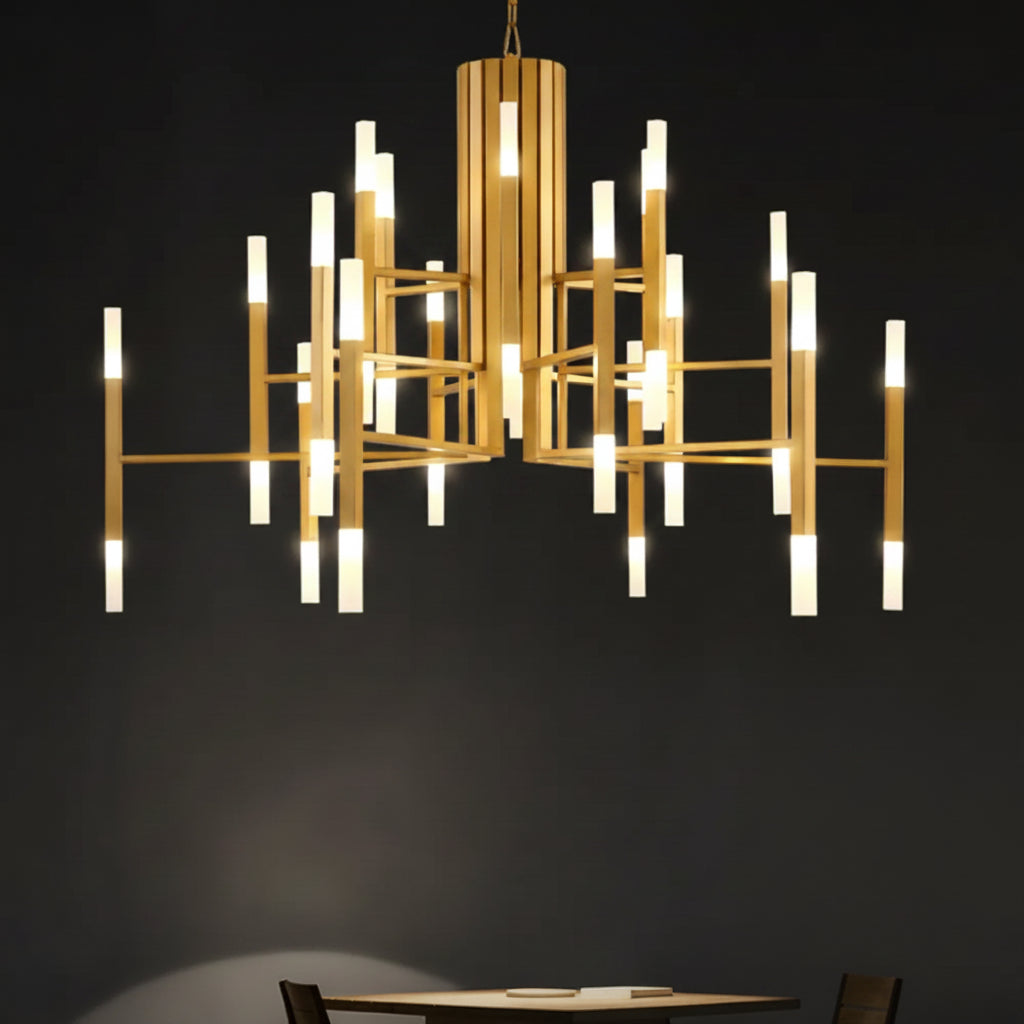 Postmodern Led Chandelier Pendant Light - Tiered Design Metallic Finish 36 Bulb Hanging For Living