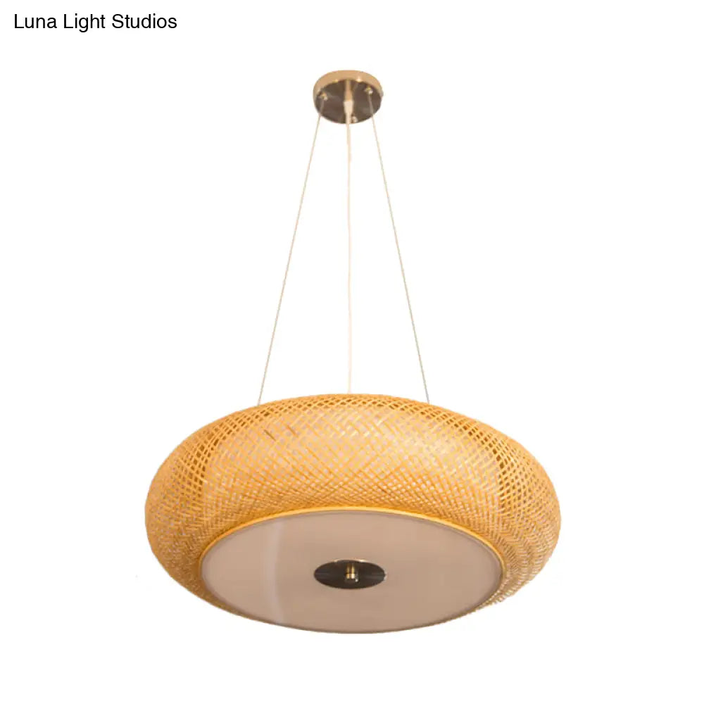 Retro Bamboo Donut Ceiling Lamp - 12’’/16’’/19.5’’ Wide - Wood Hanging Light Fixture with 3 Bulbs
