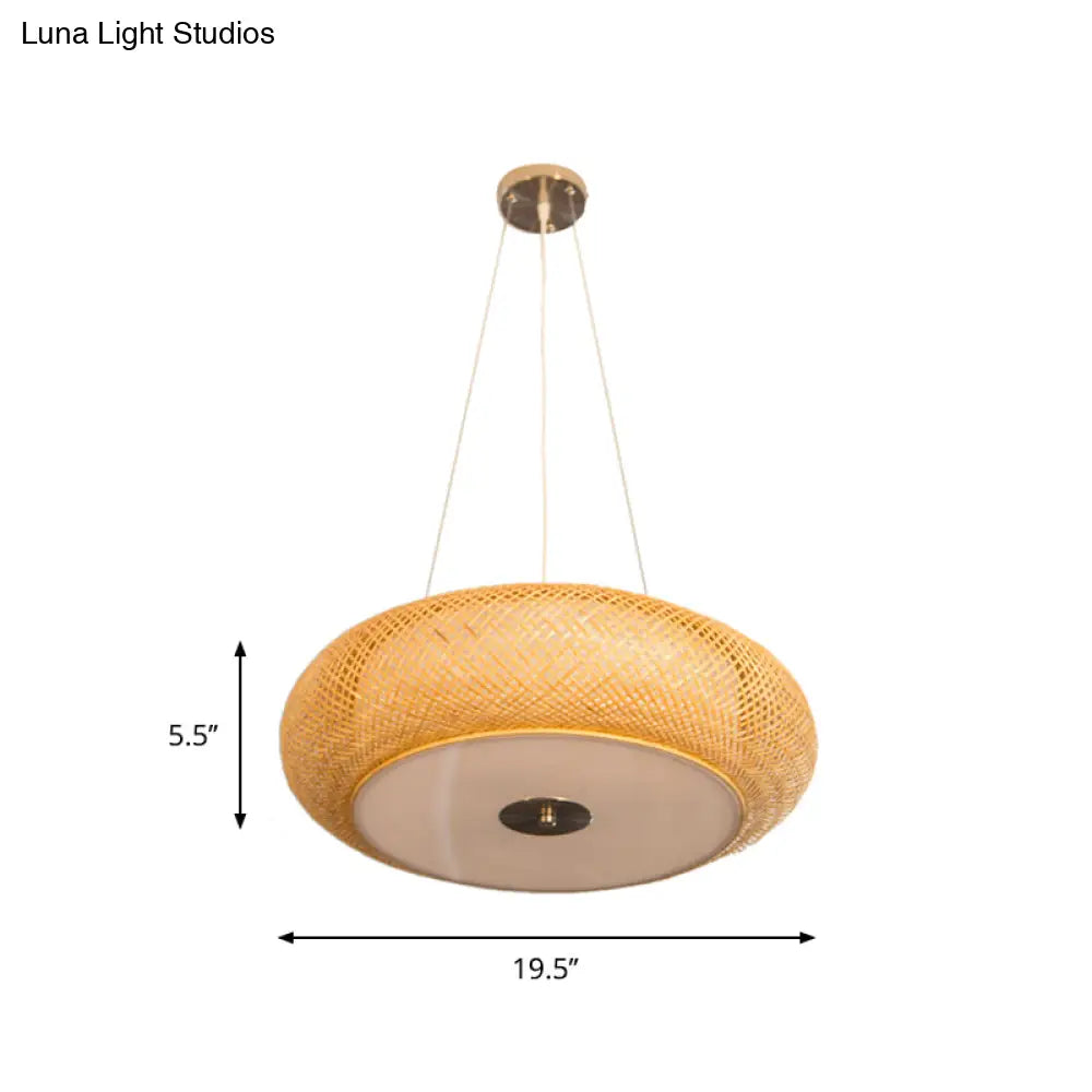 Retro Bamboo Donut Ceiling Lamp - 12’’/16’’/19.5’’ Wide - Wood Hanging Light Fixture with 3 Bulbs
