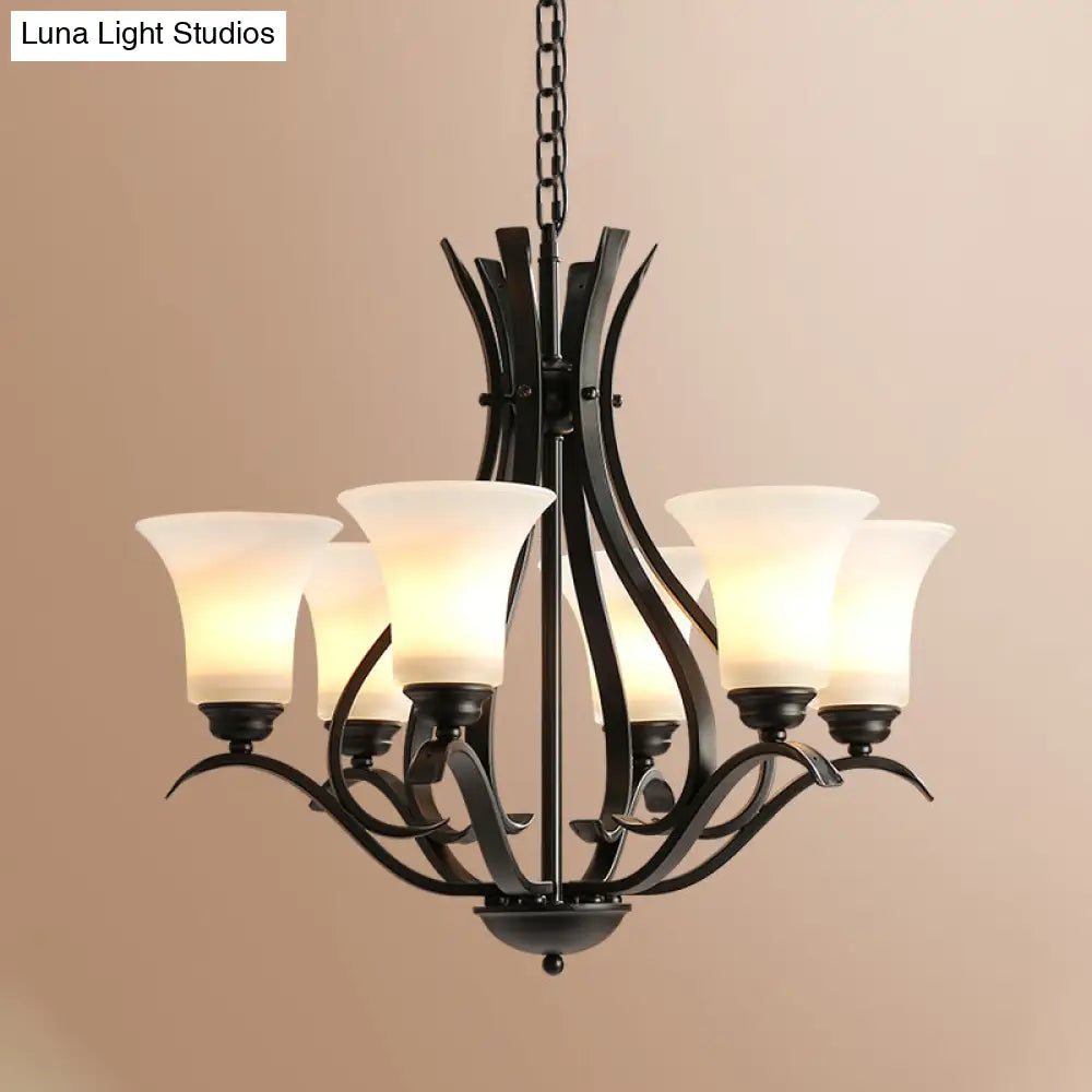 Retro Black Chandelier Pendant Lamp With Cream Glass For Living Room