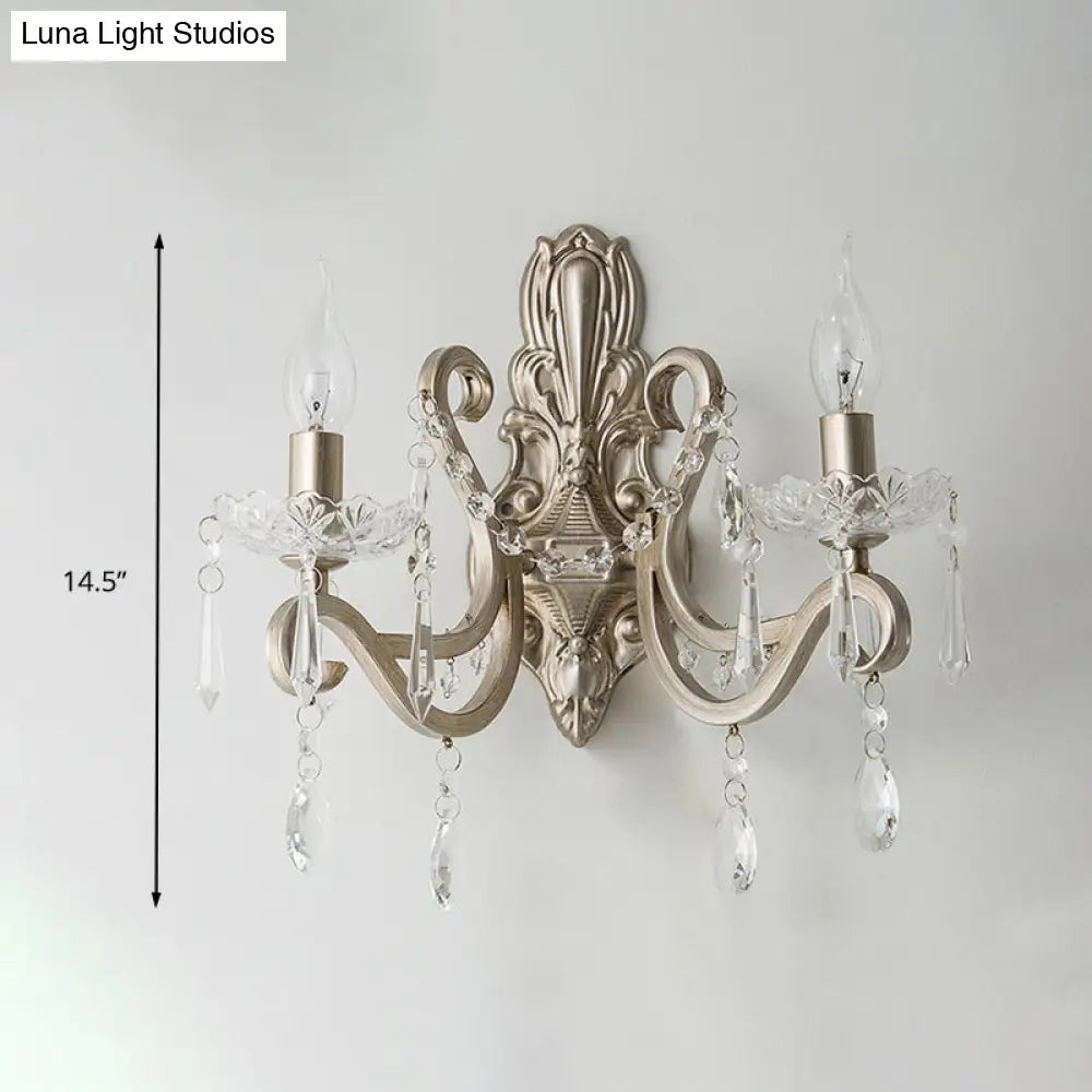 Retro Crystal Candle Wall Lamp With 1/2 Bulbs - Silver Sconce For Living Room