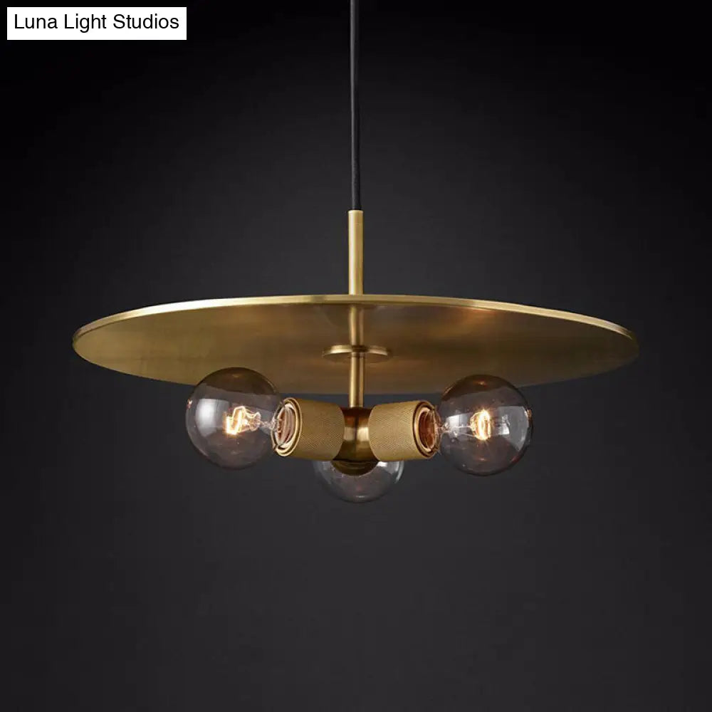 Retro Exposed Bulb Chandelier Lamp - 3 Heads Black/Brass/Chrome Clear Glass Pendant Light With Metal