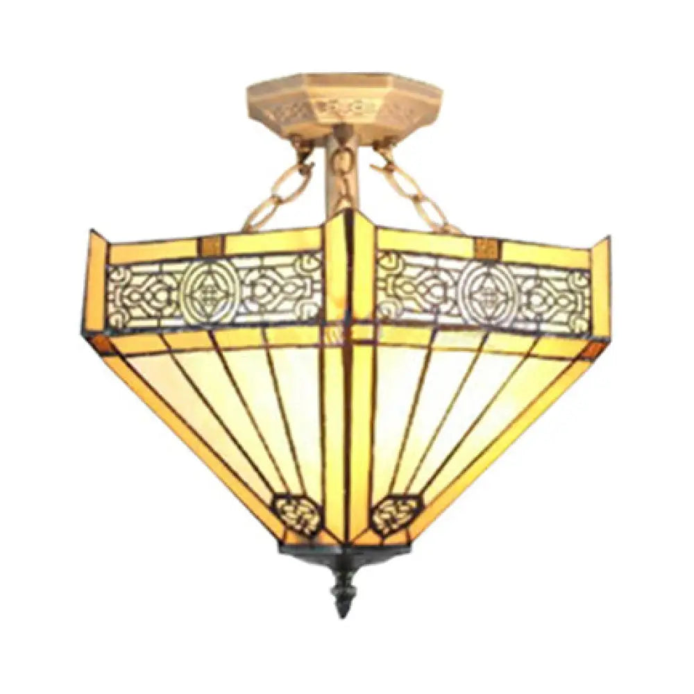 Retro Loft Beige Ceiling Fixture: Tiffany - Inspired Stained Glass Semi Flush Mount Light For