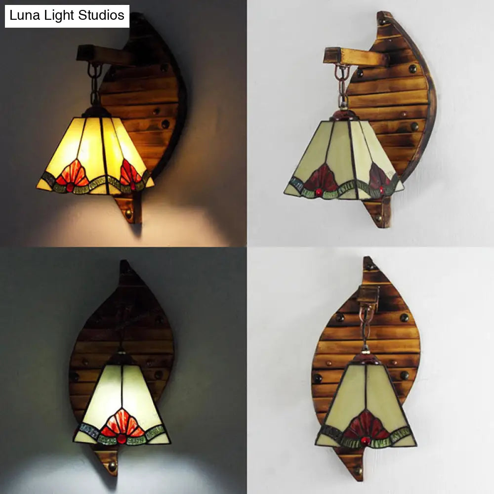 Retro Style Cone Wall Sconce Lamp With Colorful Stained Glass In White/Light Blue/Orange-Red/Yellow