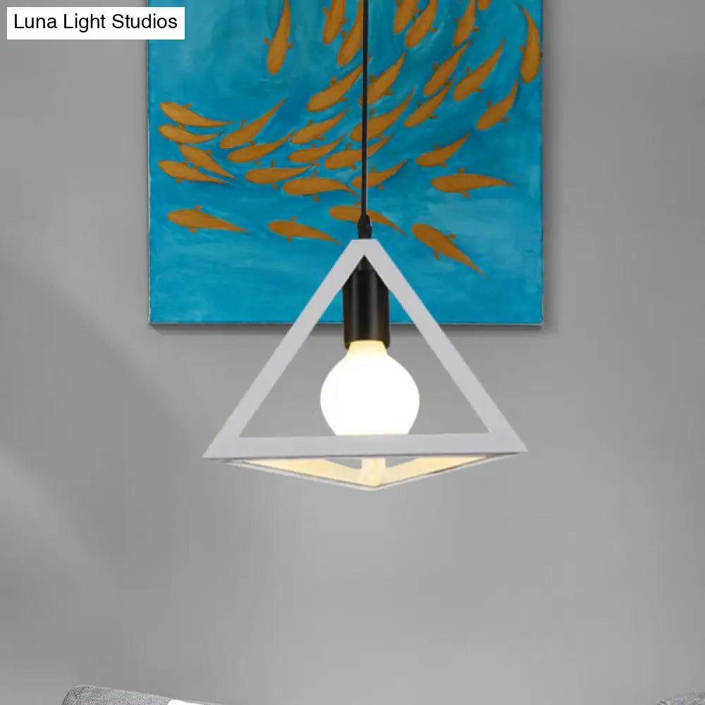 Retro Stylish Metal Hanging Lamp With Triangle Cage Shade - Red/Blue Pendant Lighting Fixture For
