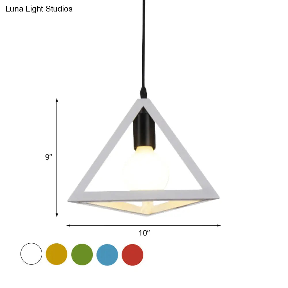 Retro Stylish Metal Hanging Lamp With Triangle Cage Shade - Red/Blue Pendant Lighting Fixture For