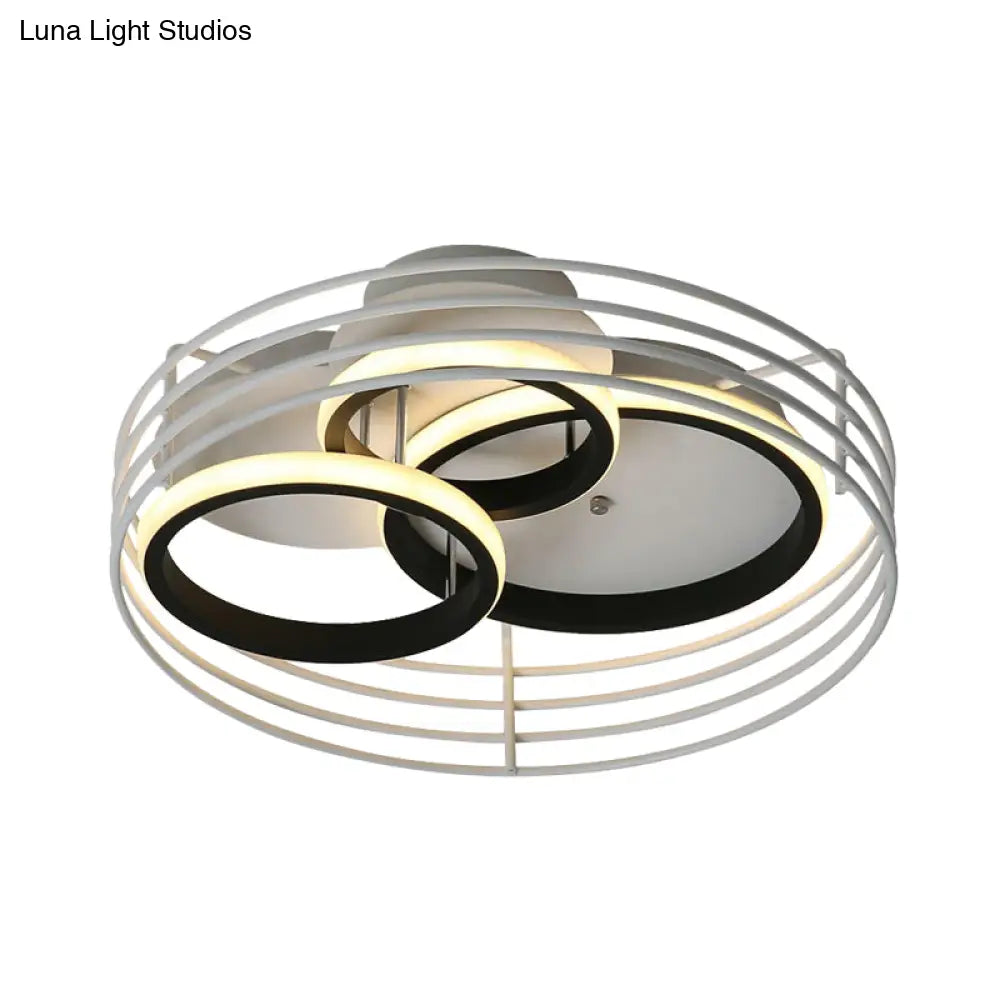 Rings Bedroom Flushmount Acrylic Led Flush Lamp - Contemporary Design Metal Cage Black/White