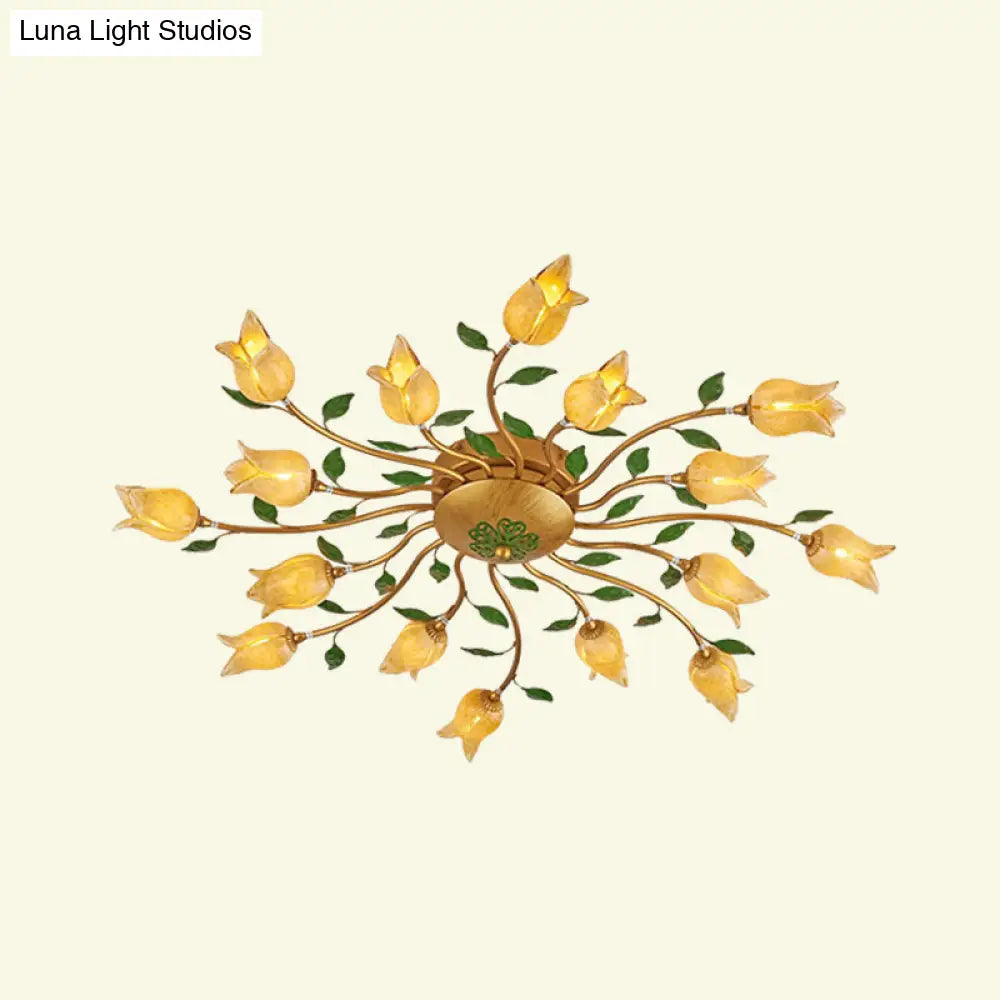 Romantic Brass Spiral Led Flower Ceiling Light Fixture - Semi Flush 16 Heads Bedroom Décor
