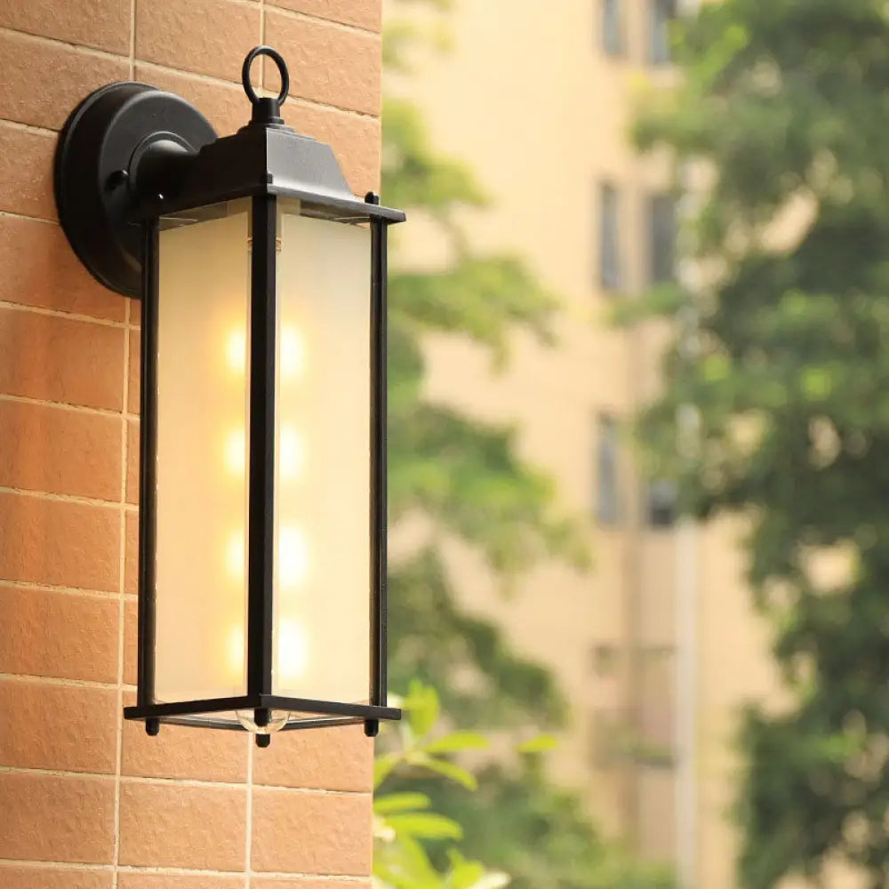 Rustic Black Glass Rectangle Wall Sconce - Courtyard Light Fixture (1 Bulb) / 14 B