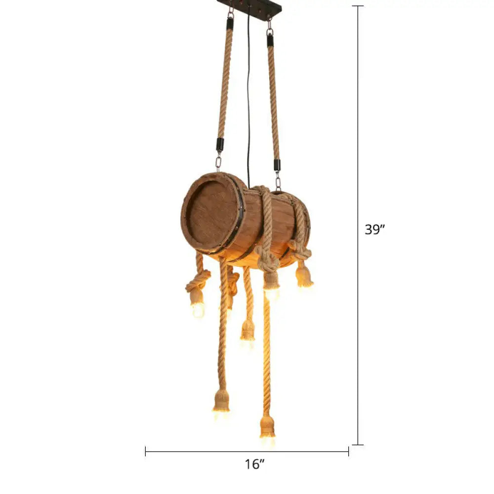 Rustic Brown Naked Bulb Pendant Light - Restaurant Suspension Lamp With Rope Fixture / Long Column