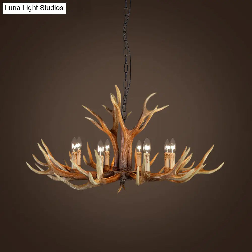Rustic Countryside Stag Antler Chandelier - 6/8/10 Lights Pendant Fixture In Brown Resin For