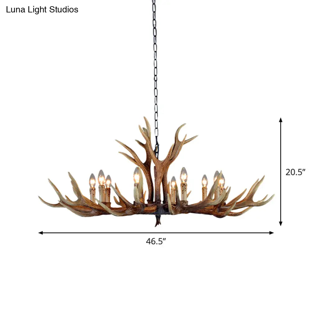 Rustic Countryside Stag Antler Chandelier - 6/8/10 Lights Pendant Fixture In Brown Resin For
