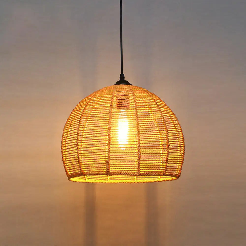 Rustic Hemp Rope Hanging Lamp Vintage Single-Bulb Pendant For Restaurants - Brown / C