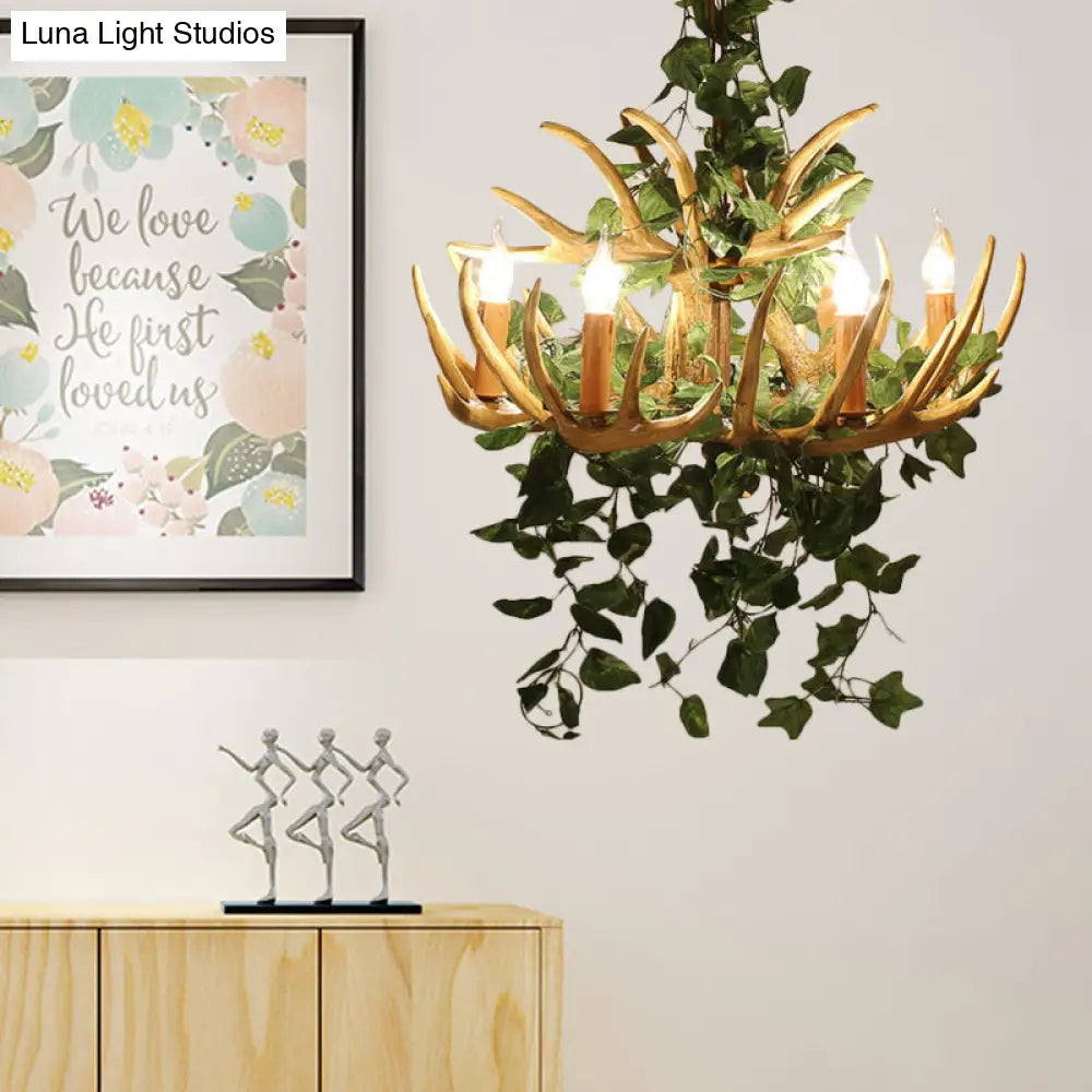 Rustic Resin Hanging Lamp - Candle Living Room Pendant Light With 4/6/12 Bulbs Pink/Green Chandelier