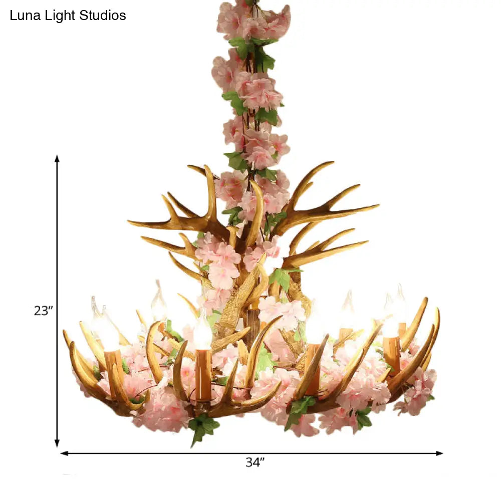 Rustic Resin Hanging Lamp - Candle Living Room Pendant Light With 4/6/12 Bulbs Pink/Green Chandelier