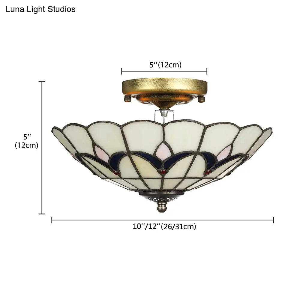 Rustic Style Dome Flush Mount Ceiling Light With Jewel Decoration (10’/12’ Inch) –