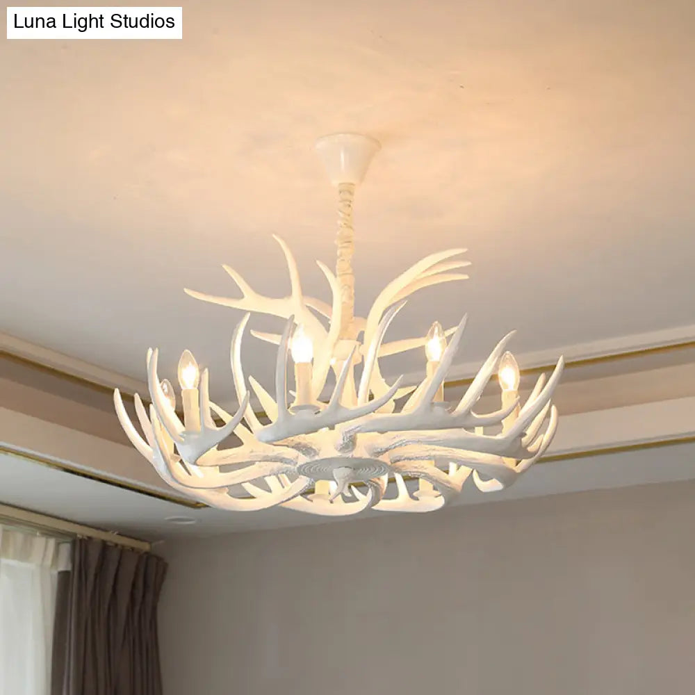 Rustic Wood-Like Resin Deer Horn Chandelier - American Restaurant Pendant Light Fixture