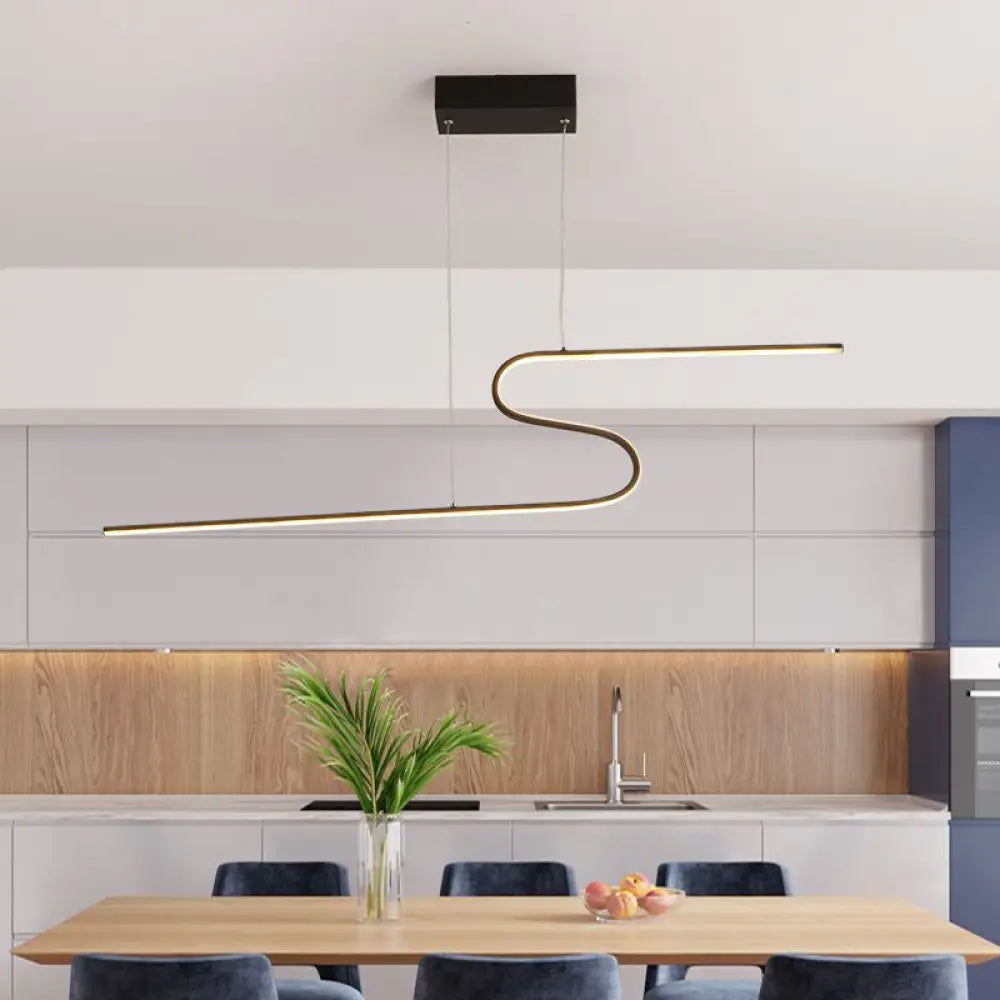 S-Shape Island Pendant Metal Ceiling Lamp In Warm/White Light - Modern Design Black / White