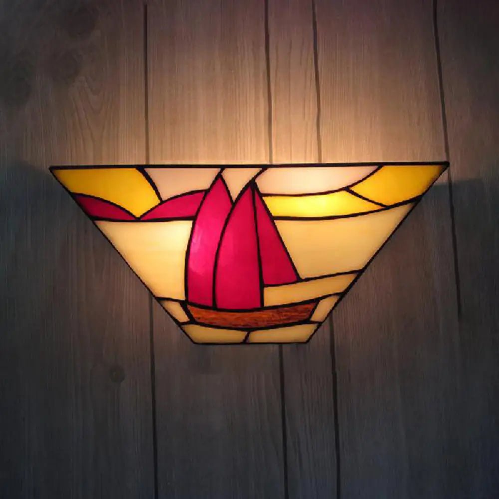 Sailboat Stained Glass Nautical Wall Sconce - Trapezoid Mount Light For Outdoor Use
With This