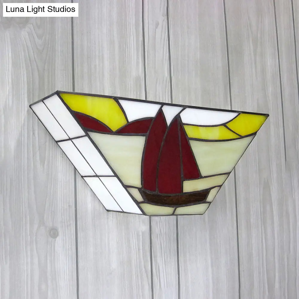 Sailboat Stained Glass Nautical Wall Sconce - Trapezoid Mount Light For Outdoor Use
With This